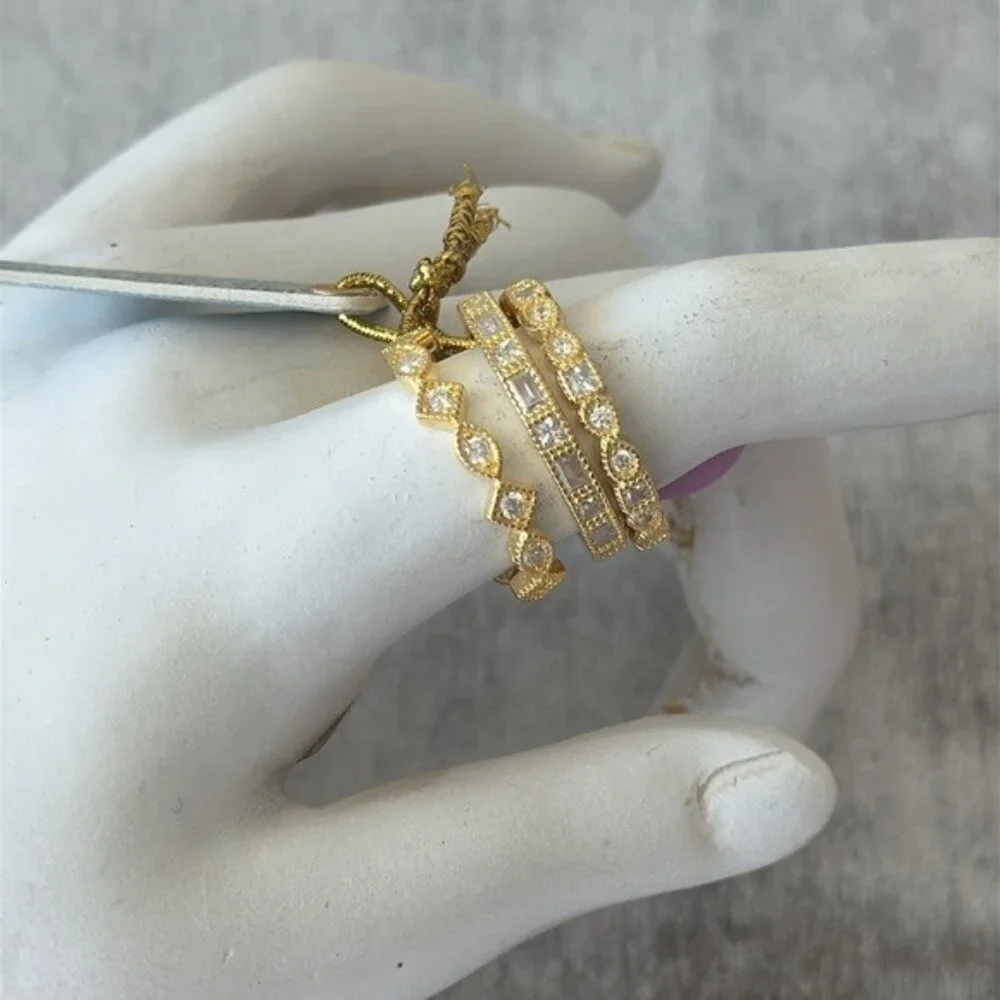 Set of 3 Rings Gold Plated 925 Sterling Silver Rings CZ Sones Sz. 9